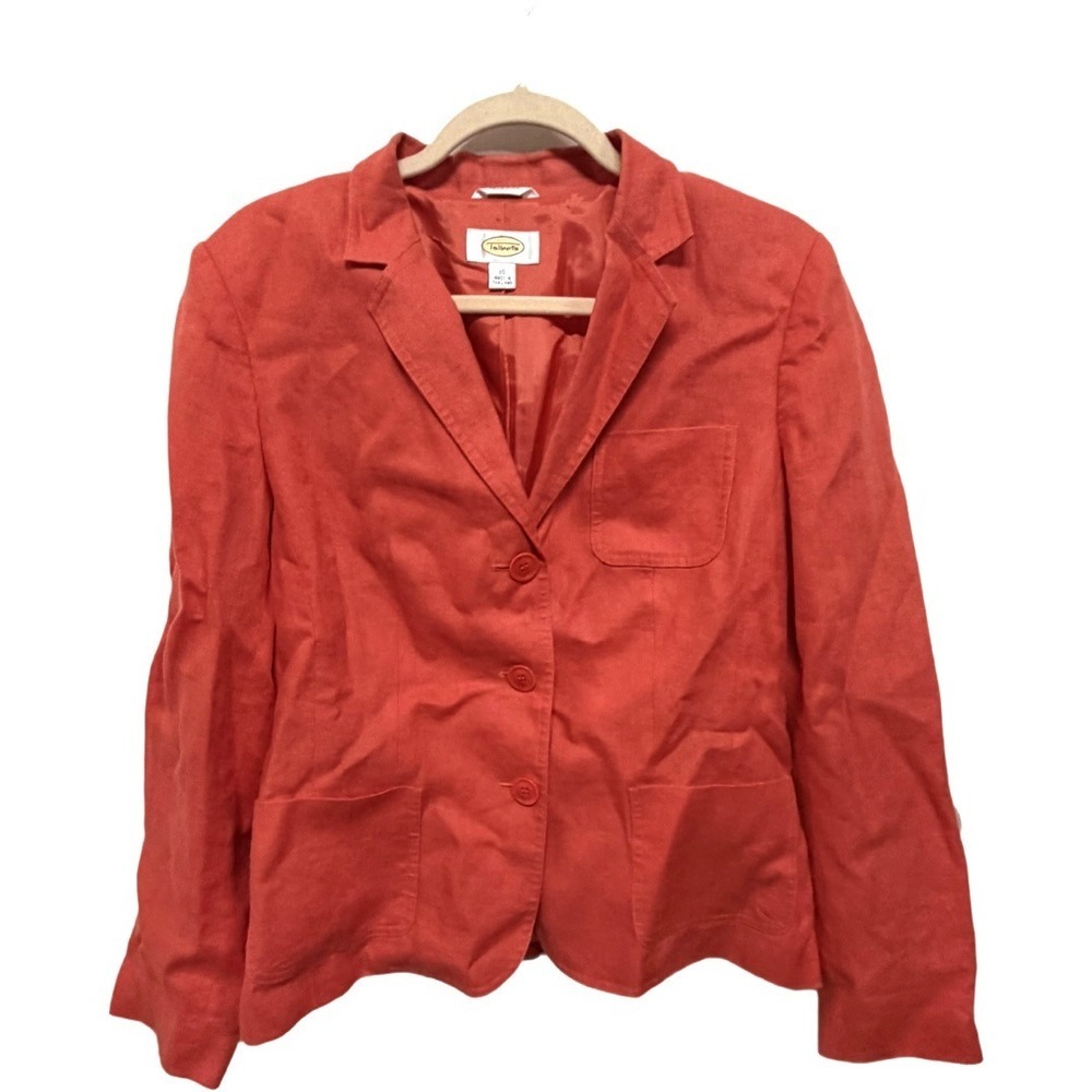 Talbots Women's Coral Orange Linen  Blazer Jacket Size 10 3 Button Career